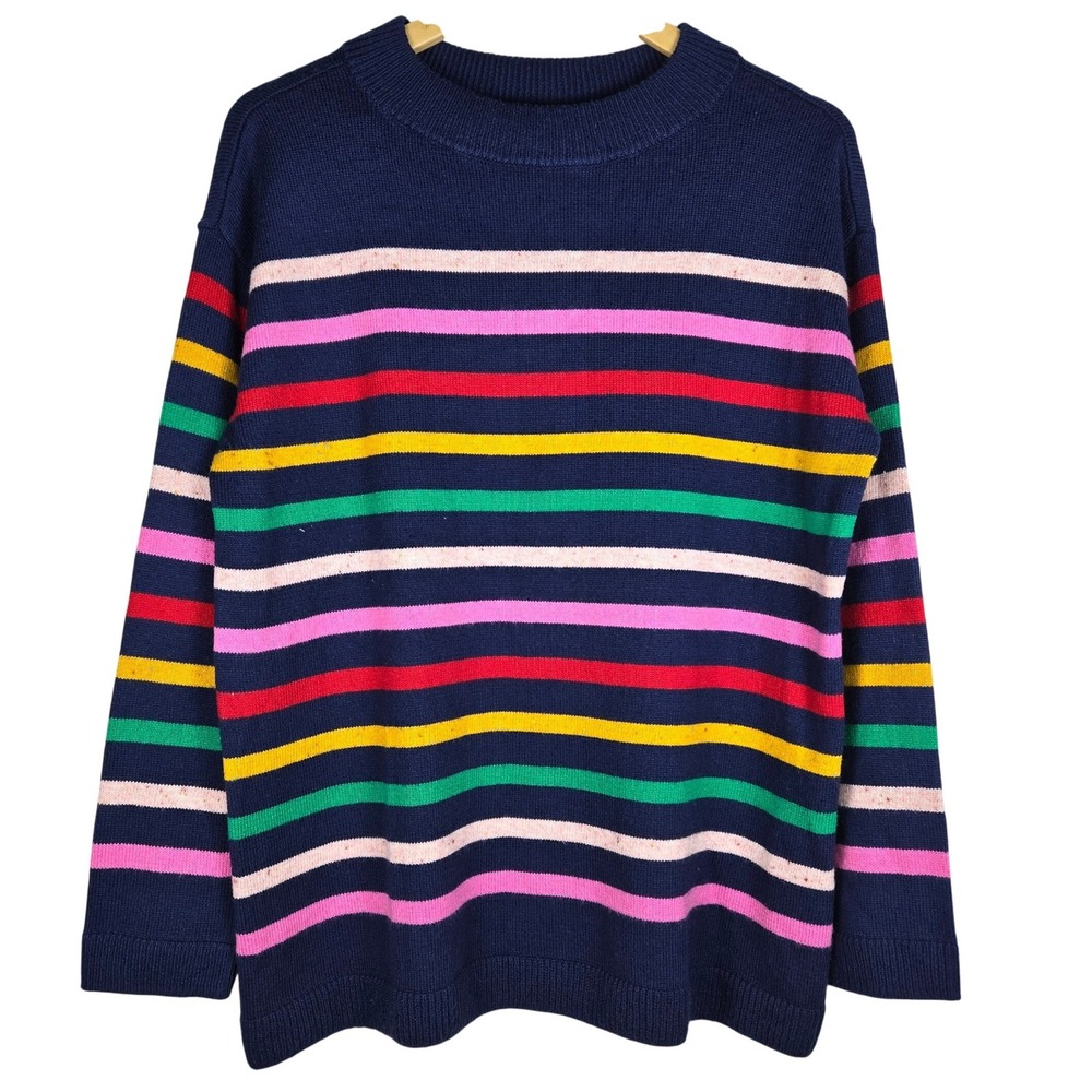 Talbots Womens Large Super Soft Stripe Mockneck Sweater Cotton Blend